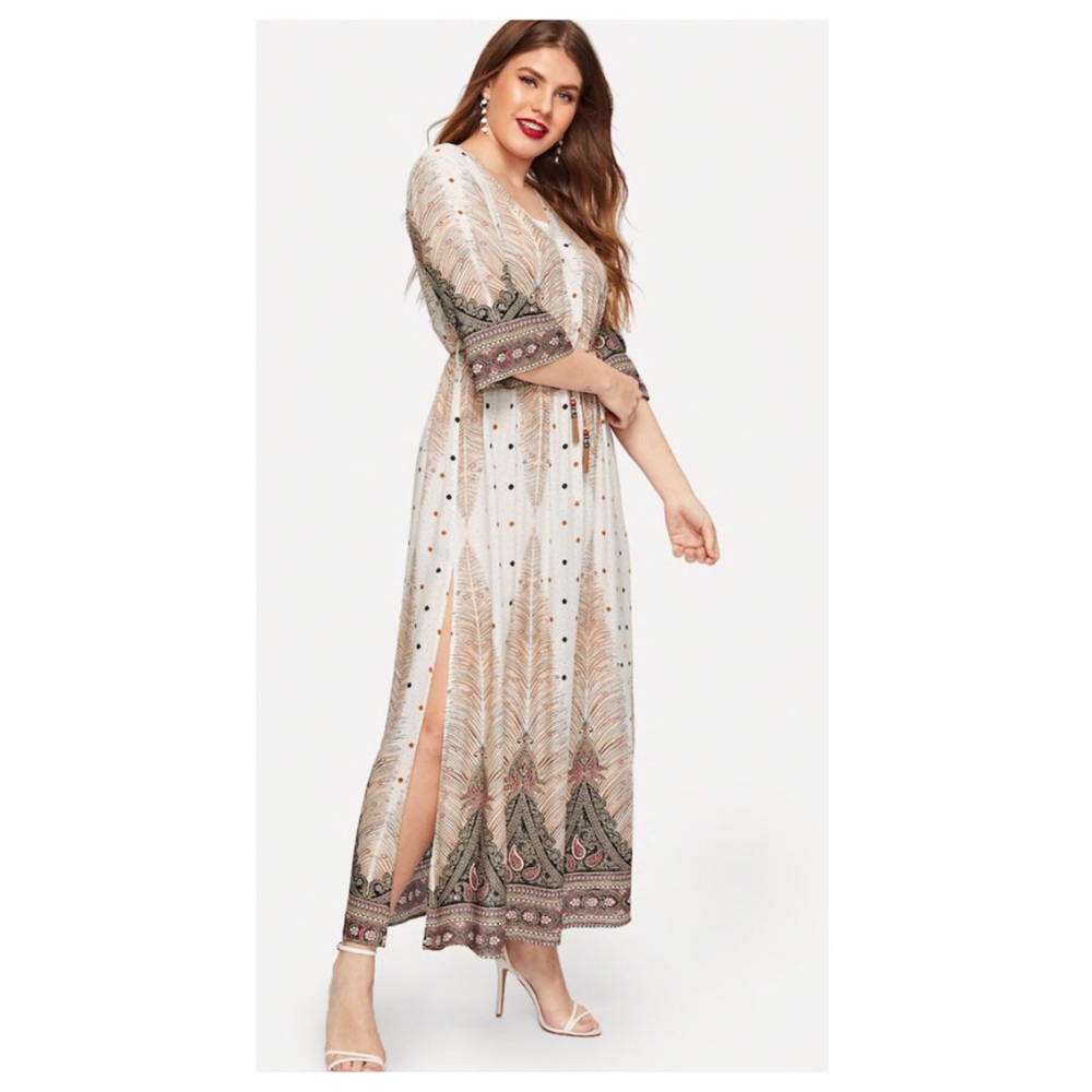 PLUS SIZE 2X BOHO PAISLEY MAXI DRESS - Picture 3 of 8
